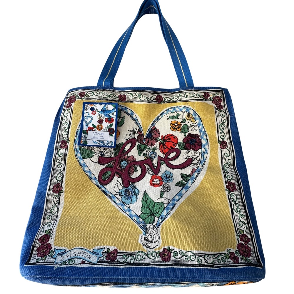 Brighton Tied with Love Tote Blue Yellow Floral Tom Clancy Canvas Bag New